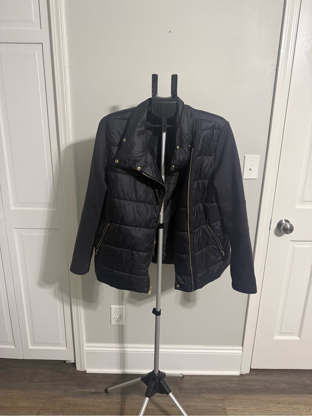 Old Navy Black Quilted Puffer Jacket with Gold Hardware